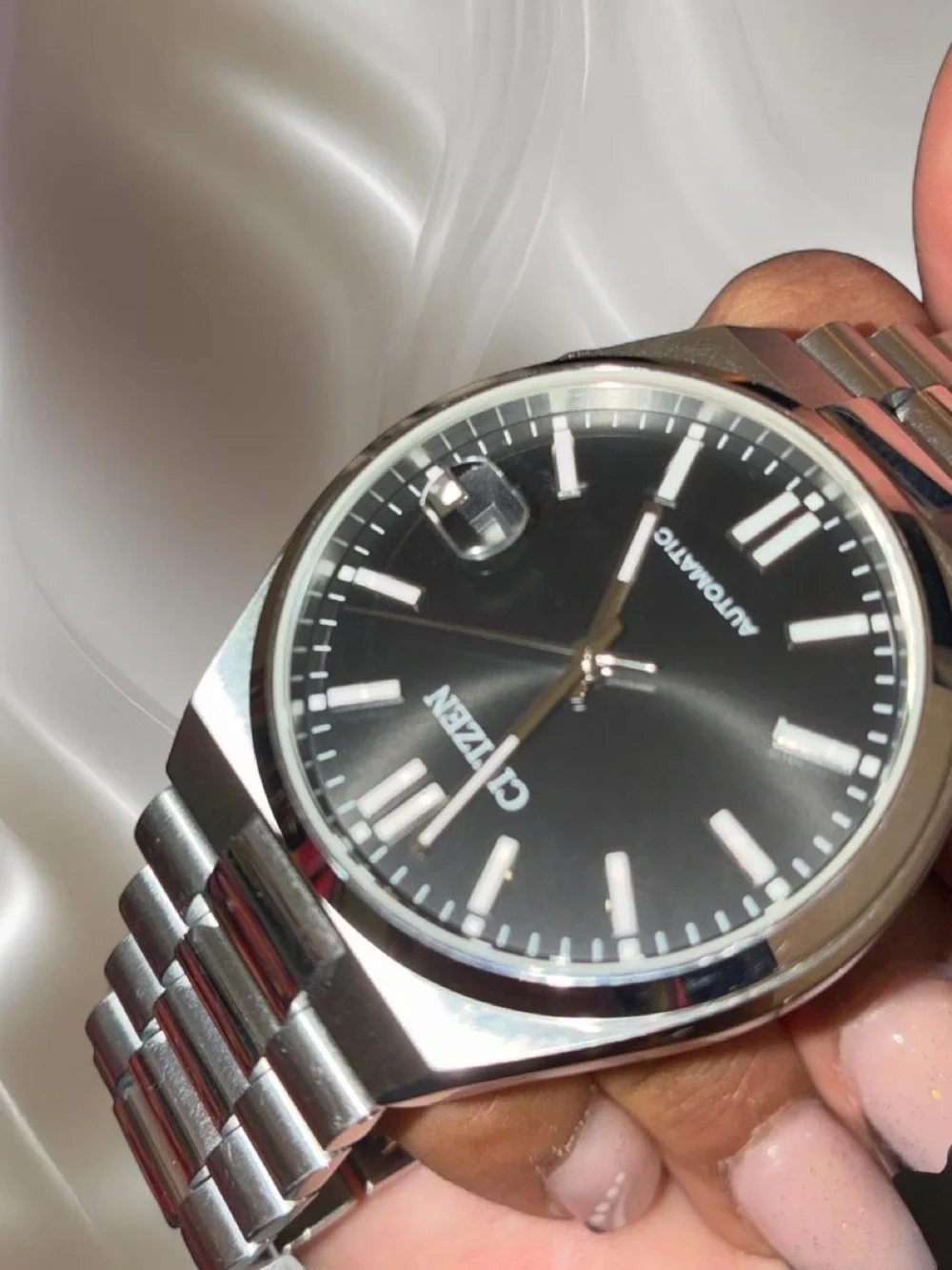 Citizen Stainless Steel Watch with Black Dial and Silver Bracelet